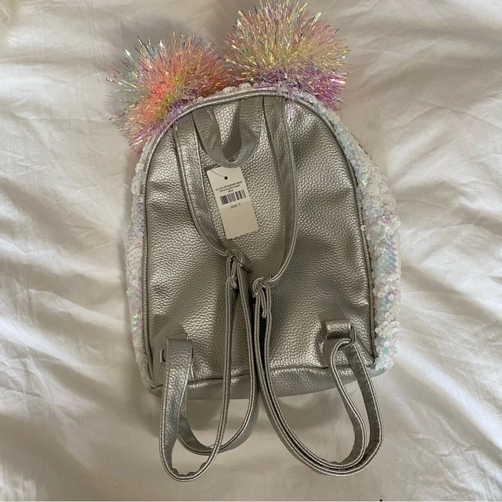 NWT Justice Girls Flip Sequin Holographic Pompom Initial Letter T Backpack